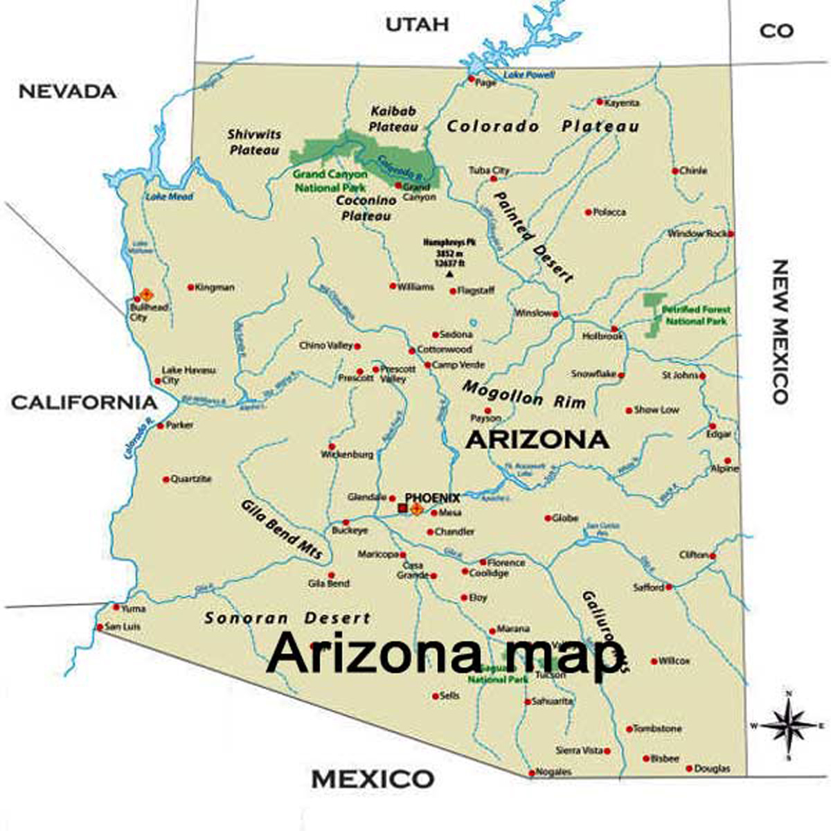 Arizona map, arizona map usa, map of arizona